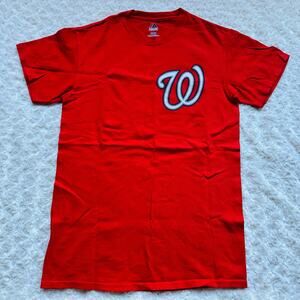 MLB Washington Nationals Nats Dan Murphy #20 Red Cotton Majestic T Shirt  Small
